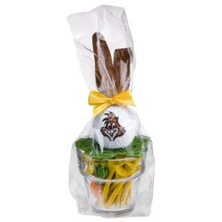 Kleiner Glasbecher Osterhase mit Ball und Tees