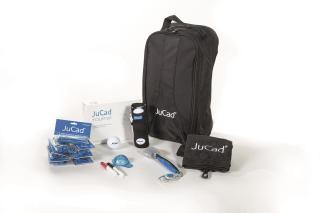 JUCAD GESCHENKSET Nr. 2 - JuCad Schuhtasche JR2, Schlägertuch, 12 Golfbälle, 90 Tees,
Schlägerbürste, Ballmarkerset, Ball- und Teehalter aus Neopren                                                                                                  (Einzelpr