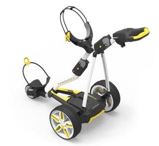 Powakaddy Touch white mit gelbem Trimm Bleigelbatterie inkl. Scorekartenhalterung & Schirmhalterung
